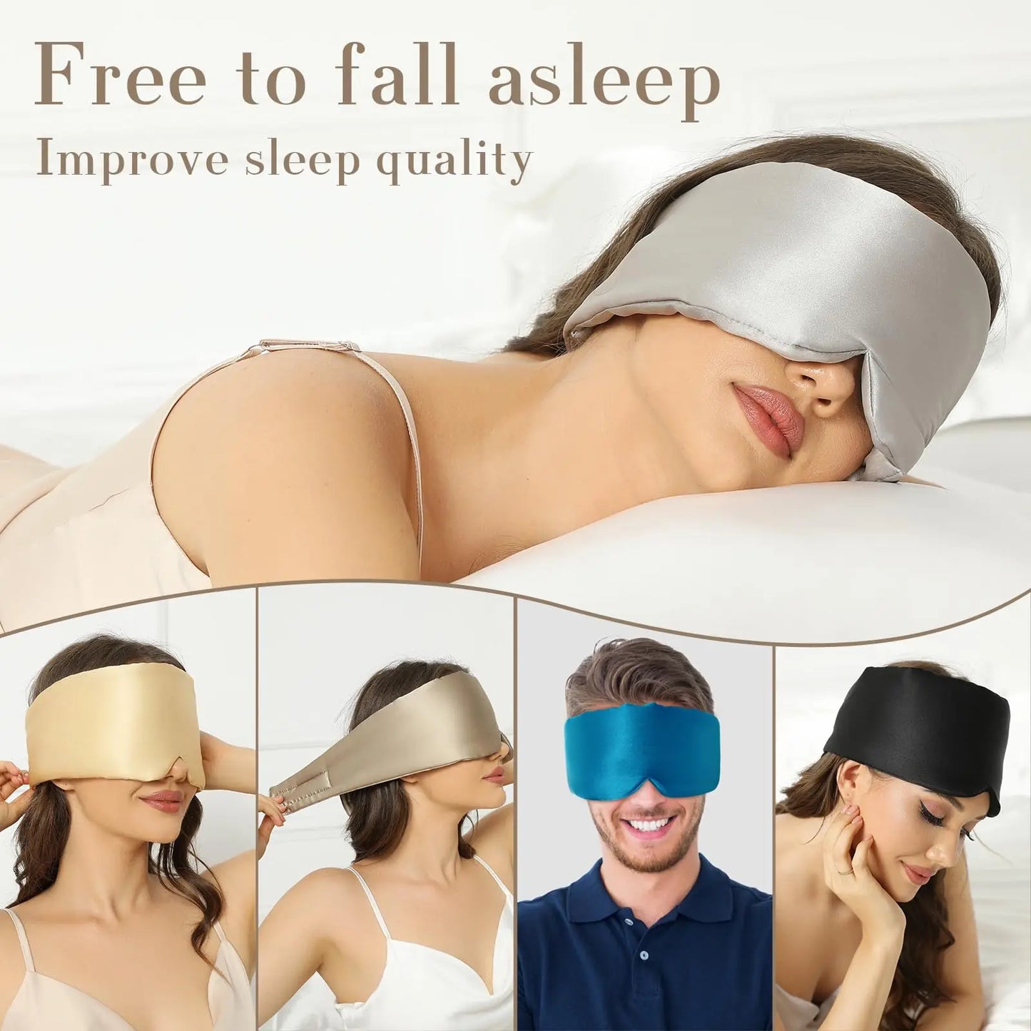 Masque De Sommeil En Soie Réglable Pour Dormir Sur Le Côté, Masque Pour Les Yeux Pour Femmes Et Hommes, 100% Soie De Mûrier Pure, Couvre-Yeux En Soie Pour Dormir